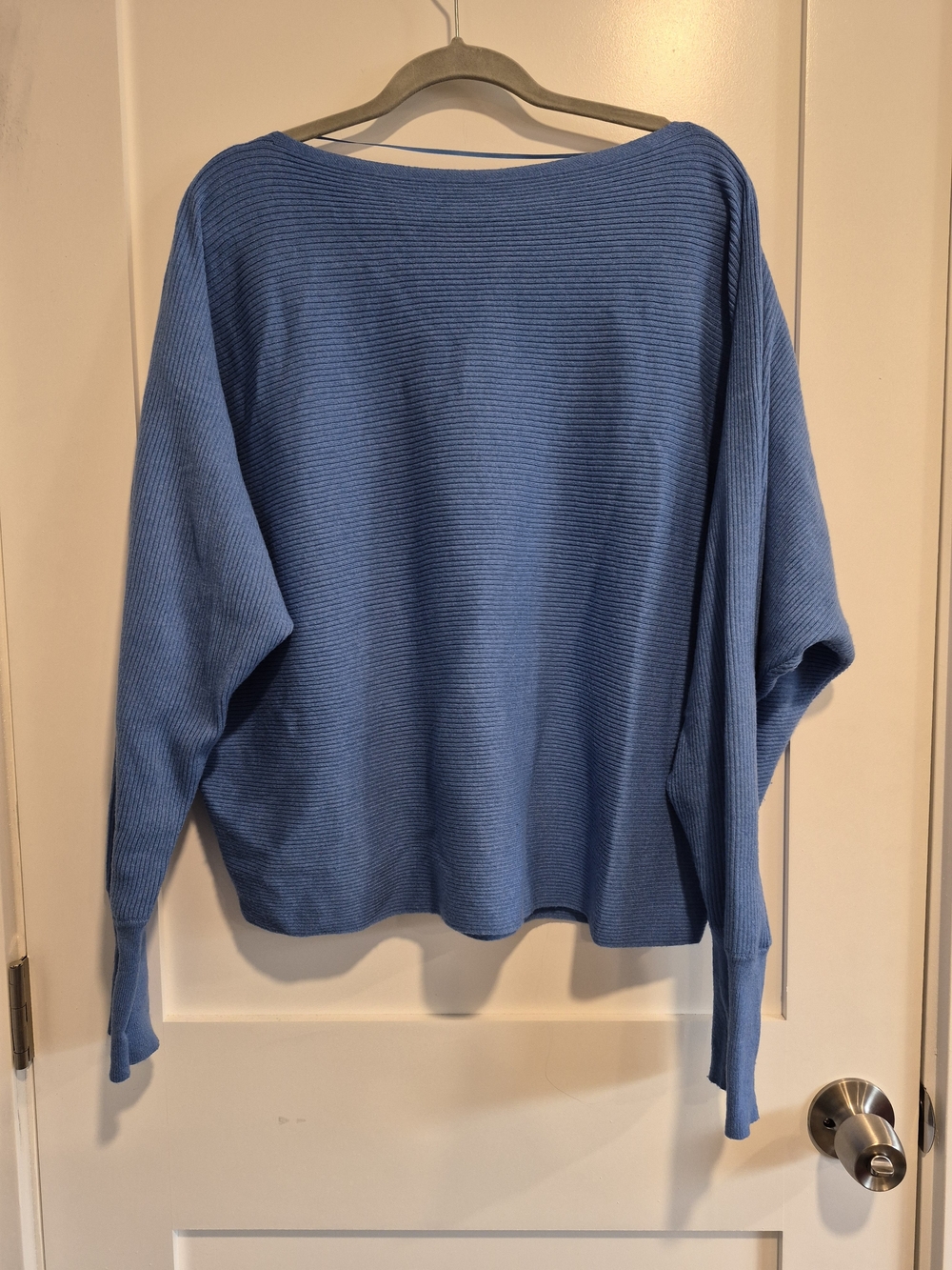 Blue Ribbed Women’s Sweater - Classic Boat Neck